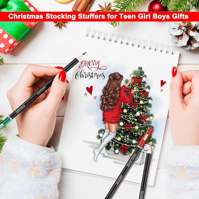 Soucolor 72-Color Colored Pencils for Adult Coloring Books, Christmas Stocking Stuffers for Teen Girl Boys Gifts, Soft Core Color Pencil Set for Kids Art Supplies, Coloring Drawing Sketching Pencils