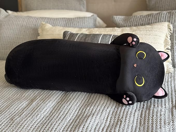 MaoGoLan Long Cat Body Pillow for Kids, 44'' Big Kitten Plush for Adults, Big Black Cat Stuffed Animal for Girl, Large Kitten Plush Throw Pillow Doll