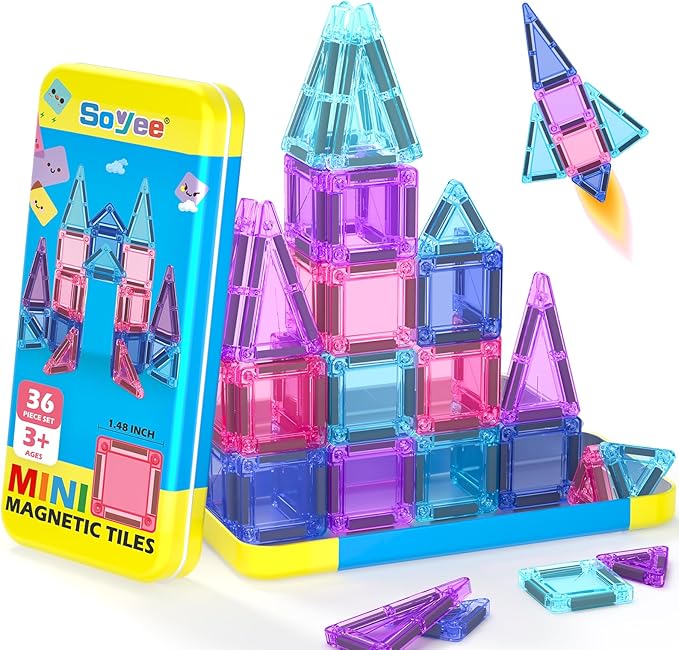 Soyee Magnetic Tiles Toddler Toys Travel Essential Games Magnet Building Blocks STEM Sensory Educational Toys for 3 4 5 6 7 8+ Year Old Boys Girls Christmas Birthday Gifts