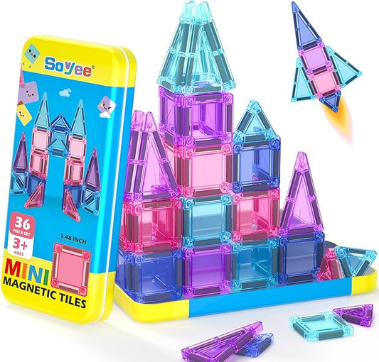 Soyee Magnetic Tiles Toddler Toys Travel Essential Games Magnet Building Blocks STEM Sensory Educational Toys for 3 4 5 6 7 8+ Year Old Boys Girls Christmas Birthday Gifts
