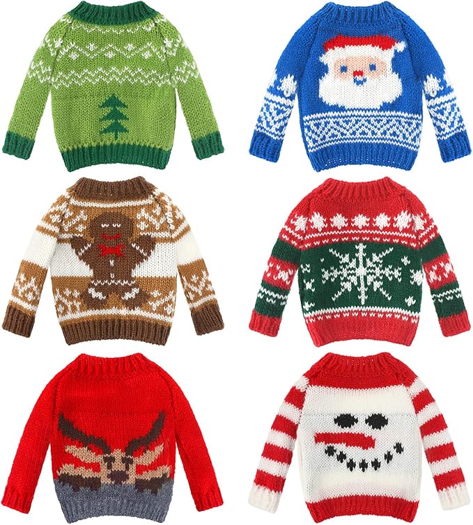6 Pcs Christmas Doll Clothes Accessories Sweater Set Winter Christmas Doll Outfits Snowflake Snowman Print Knitted Clothing for Decor