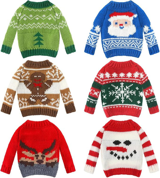 6 Pcs Christmas Doll Clothes Accessories Sweater Set Winter Christmas Doll Outfits Snowflake Snowman Print Knitted Clothing for Decor