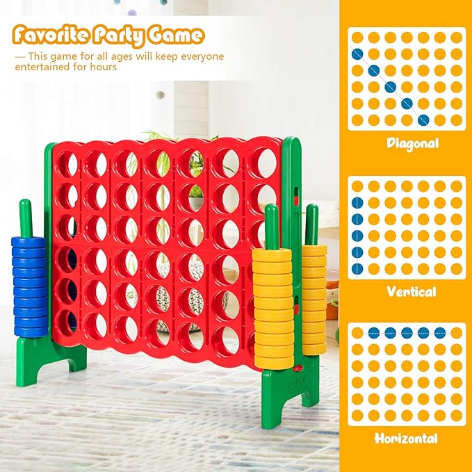 ARLIME Giant 4 in a Row Connect Game, 47'' Jumbo 4-to-Score Toy Set W/Quick-Release Lever, Build-in Ring, Jumbo Sized for Kids & Adults, Oversized Floor Activity for Indoor & Outdoor Play