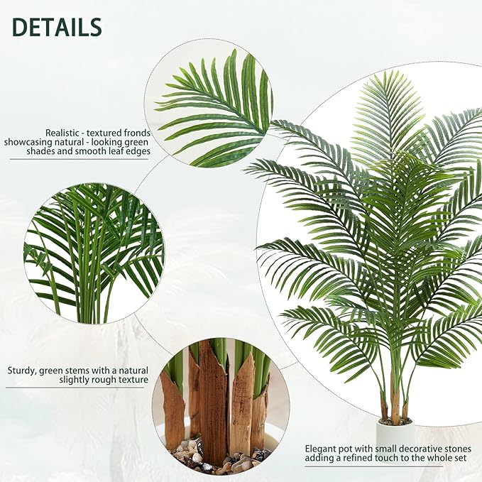 2 Pack Artificial Palm Tree Indoor Plant 6FT Tall Fake Tropical Palm Tree in Pot, Real Bark Design Faux Areca Palm Tree for Home Office Living Room Bedroom Farmhouse Modern Outdoor Topiary Tree