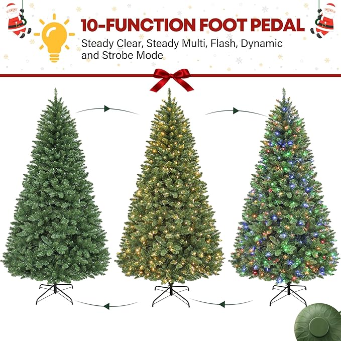 6 ft Lighted Christmas Tree with 250 Color Changing LED Lights, 1032 Branch Tips, Easy Assembly with Metal Base and Hinged Branches for Indoor Holiday, 10 Modes