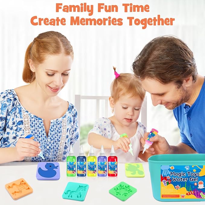 Magic Toys Water Gel Kit: 20 Colors Fairy Aqua Gel with Pearlized & Luminous Magic Paint - Handmade Creative Water Art Set with 12 Shape 3D Molds for Kid Birthday Party Gift