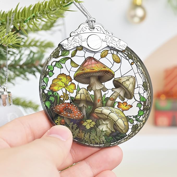 2025 Christmas Tree Ornament - Stained Glass Mushroom Holiday Decor, Christmas Decoration, Gift Idea for Friends, Exchange