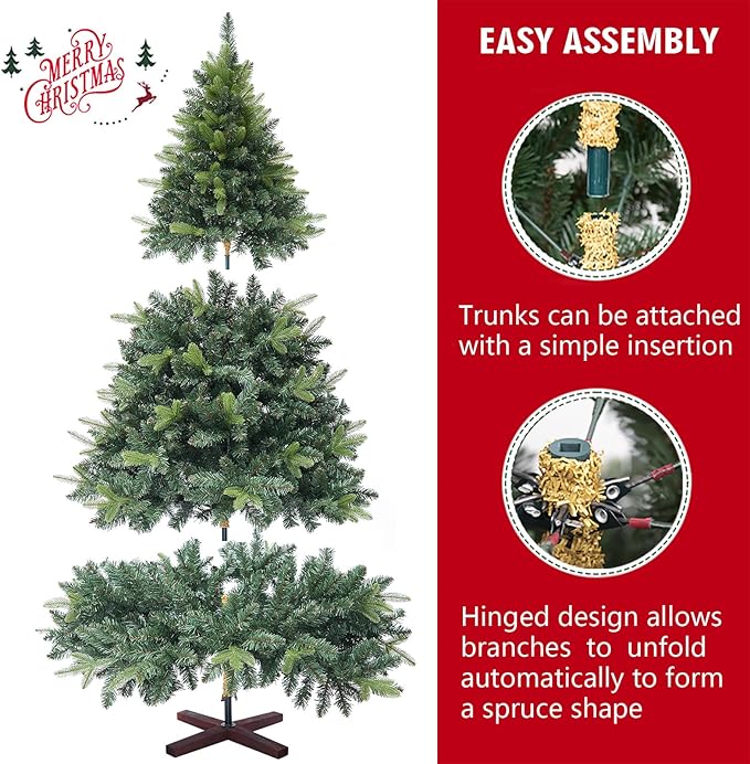 6ft Artificial Christmas Tree, 1152 Realistic Branch Tips, Easy Assembly Hinged Design, Includes Base