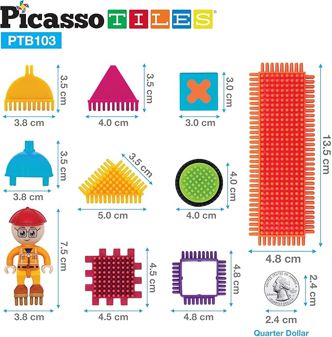 Picasso Toys PTB103 Alphabet & Numerical Train 103pc Hedgehog Block Shape Blocks Building Tiles Set Construction Learning Toy Stacking Educational Block, Creativity Beyond Imagination, Inspirationa