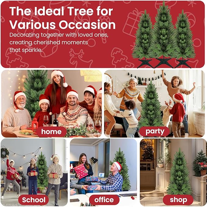 3FT Artificial Small Christmas Tree, Premium PE Tips, Easy Assembly Metal Hinges & Foldable Base, Mini Christmas Tree for Tabletop, Home, Office, Indoor and Outdoor Decor, Christmas Decoration