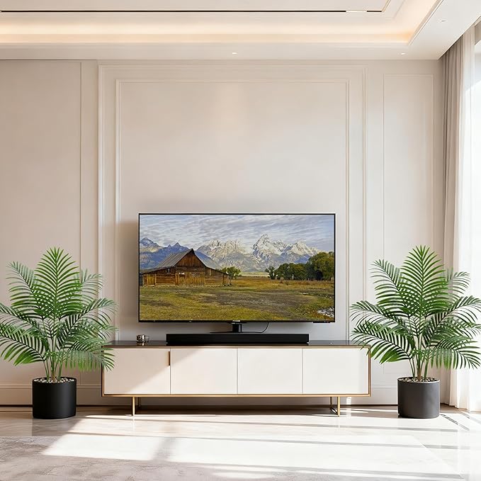 2 Pack Artificial Palm Tree Indoor Plant 3FT Tall Fake Tropical Palm Tree in Pot, Real Bark Design Faux Areca Palm Tree for Home Office Living Room Bedroom Farmhouse Modern Outdoor Topiary Tree