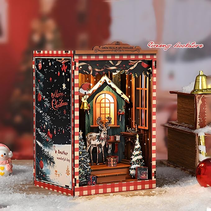 Miniature Christmas Book Nook Kits for Adults - DIY Tiny House 3D Wooden Puzzle Xmas Books,Beautiful Bookshelf Decoration for All Occasions(Christmas Snow Realm)