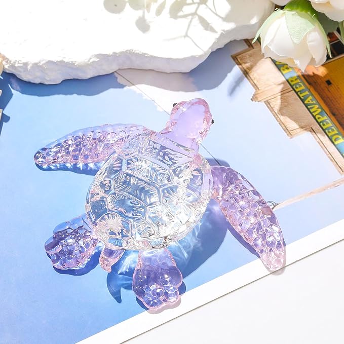 Movdyka Crystal Pink Sea Turtle Decor Gifts for Women, Sea Turtles Statue Blown Art Glass Animals Sculpture Collection Figurine Home Decor, Paperweight Birthday Present for Best Frien