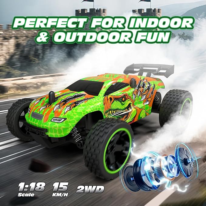 Tecnock RC Cars for Kids, 1:18 Scale 2WD RC Car with USB-C Easy Charging, 2.4GHz Remote Control Car with LED Lights & 50 Mins Playtime, Toys Gifts for Boys & Girls Ages 8-12