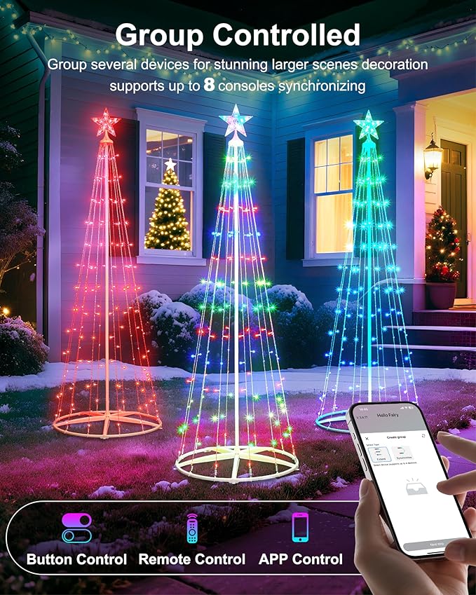 Smart Christmas Tree Light, 6FT 154 LED Artificial Tree with Star Topper, Music Sync with Remote & APP Control, DIY RGB LED Light Show for Xmas Indoor/Outdoor Decorations