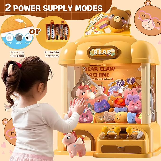 Mini Claw Machine for Kids, Arcade Game Toy for Ages 8-13, Candy Vending Toys for Girls and Boys, Electronic Claw Game Machine for Party with Lights Sound, Christmas Birthday Gifts for Ages 4+