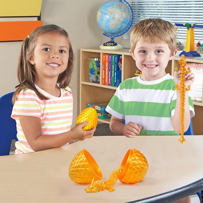 12''3D Printed Dragon and 4.73''Egg - 3D Printed Toys, Articulated Crystal Dragon Egg with Dragons Inside Fidget Toy, Decor Dragons Collectible Figurines (Silk Gold,12inch)