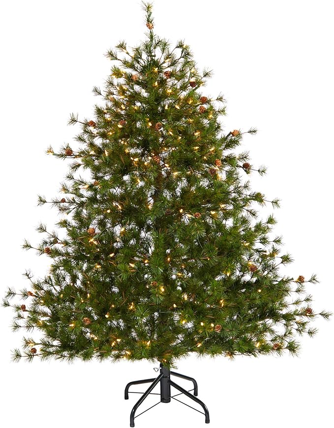 Nearly Natural 5ft. Colorado Mountain Pine Artificial Christmas Tree with 250 Clear Lights, 669 Bendable Branches and Pine Cones