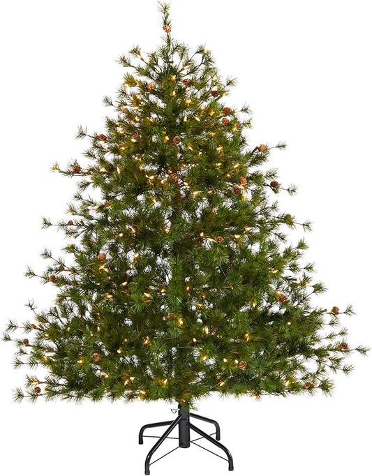 Nearly Natural 5ft. Colorado Mountain Pine Artificial Christmas Tree with 250 Clear Lights, 669 Bendable Branches and Pine Cones