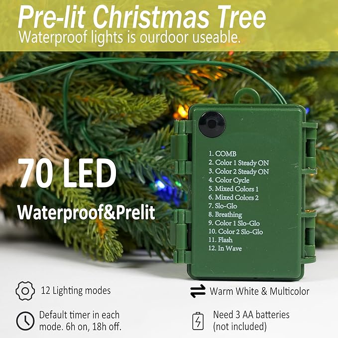 Prelighted Mini Christmas Tree 2 Ft with 70 LED Warm & Multi-Color Light, Artificial Small Xmas Tree with Timer 24 inch Tabletop Tree Christmas Decoration for Bedroom Fireplace Mantel