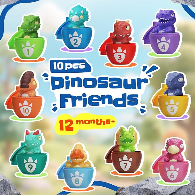 Learning Toys for Toddlers 1 2 3 Years Old-Matching Egg Toys with Dino Finger Puppet for Montessori Learning, Counting, Stacking, Sorting-Easter Christmas Birthday Gift for Baby Boys Girls