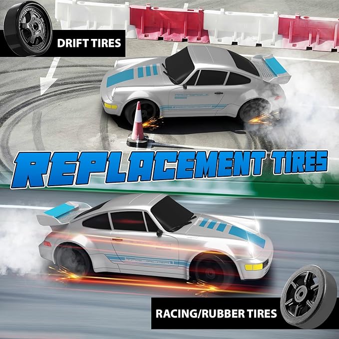 RC Drift Car Remote Control Car 2.4GHz 1/24 4WD 15KM/H High Speed Racing Sport with LED Lights Drifting Tire Racing Sport Toy for Adults Boys Girls Kids Gift 2Pcs Rechargeable Batteries