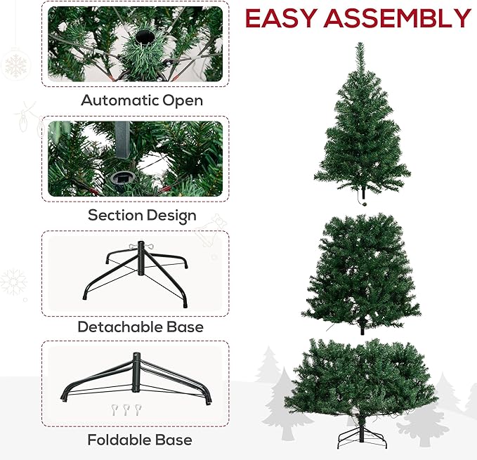 HOMCOM 7.5' Tall Prelit Christmas Tree Douglas Fir Artificial Christmas Tree with 500 Warm White LED Lights, Realistic Branches and 1346 Tips, Green