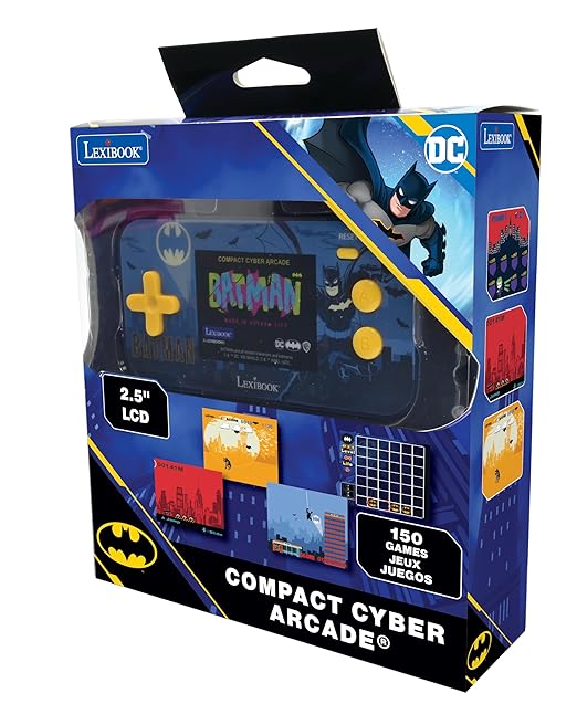 Lexibook - Batman - Compact Cyber Arcade Portable Console, 150 Games, LCD Color Screen, Battery Operated, Black/Blue, JL2367BAT
