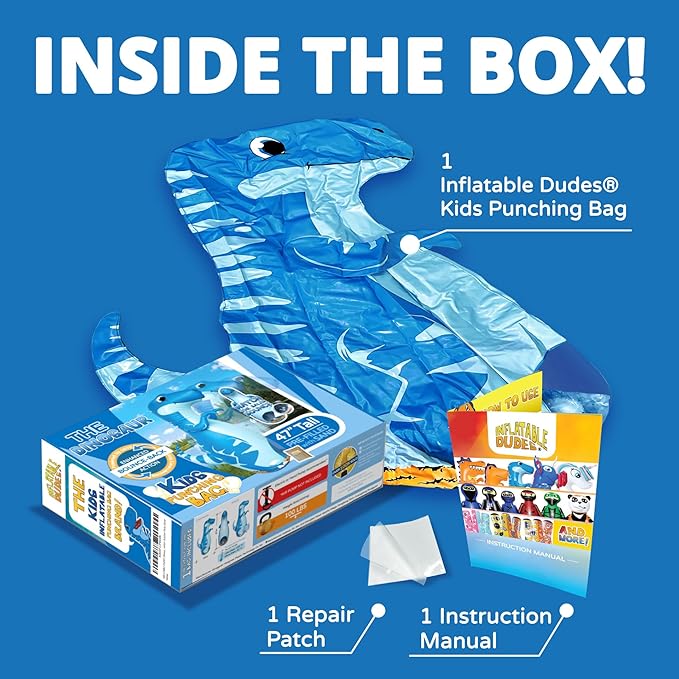 INFLATABLE DUDES Dinosaur -Kids Punching Bag | Already Filled with Sand| Bop Bag | Premium Inflatable Toy | Punching Bag for Kids | Enhanced Bounce-Back Action! | Indoor Outdoor - Party Games