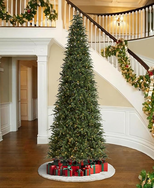 Glitzhome 11ft Prelit Artificial Christmas Tree,Radiant Evergreen Fir with 850 Warm White/Multi-color LED Lights,9 Function,w/Remote Control,Holiday Décor w/Easy Assembly,Metal Hinges & Foldable Base