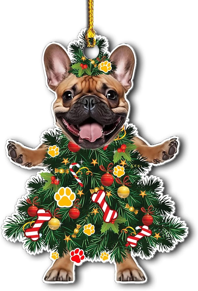 2025 French Bulldog Christmas Tree Ornament - Festive Holiday Hanging Decoration with Adorable Frenchie Dog - 2025 French Bulldog Christmas Tree Topper Hanging Ornament