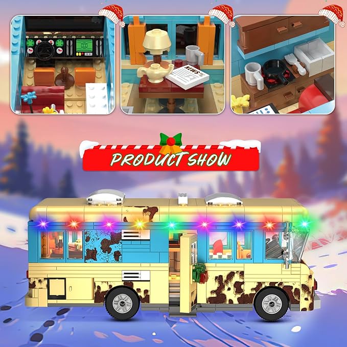 Christmas Cousin's RV Building Kit, LED Christmas Holiday Snow Village RV, 10.1 Inch Christmas RV Compatible with Lego Gifts for Boys, Girls, Family, and Friends (532pcs)