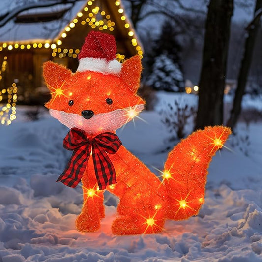 Dazzle Bright 3D 20in Lighted Christmas Fox, Christmas Decorations Outdoor Pre-Lit 35 L Fox with Lights, Light Up Xmas Decor for Indoor Outdoor Festive Holiday Garden Yard Lawn Patio