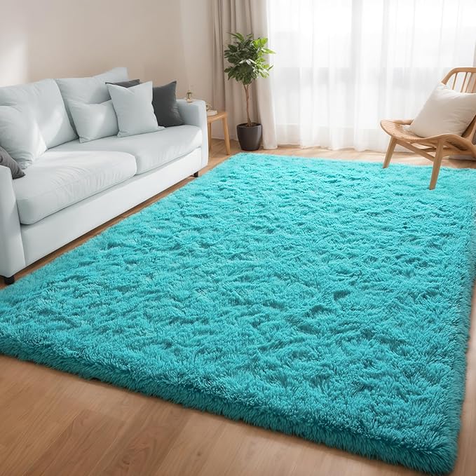 6x9 Fluffy Soft Teal Blue Rug for Living Room Bedroom, Large Area Rugs Super Soft Shaggy Carpet for Classroom Kids Babys Playroom Toddler Nursery Dorm Home Decor, Modern Indoor Non Slip Rug