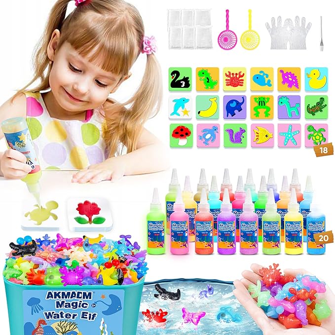 Magic Water Elf Toy Kit for Kids - Aqua Fairy Water Gel Kit - 20 Colors*60ml Squishy Maker Set - 18 Shape Molds - Arts & Crafts Water Elf Creation kit - Children's DIY Marine Life (20 Colors)