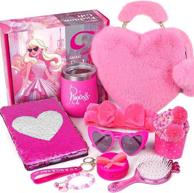 Golray Princess Gifts for Girls Toys Aged 4 5 6 7 8 9 10 Years Old, My First Purse with Pretend Play Accessories Handbag/Sunglasses/Diary/Water Bottle, Kid Teen Girl Stuff Birthday Toy