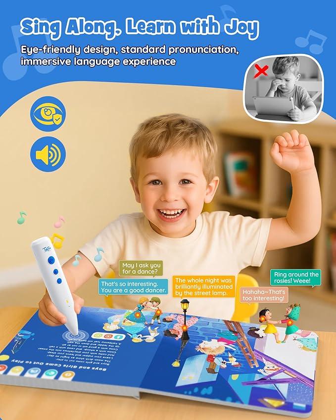 TEKFUN Talking Pen Books Set, Nursery Rhymes Toys for Toddlers, Learning Interactive Toys, Educational Electronic Sound Books for Preschoolers, Autism Sensory Toy for Boys Girls 2 3 4 5 6