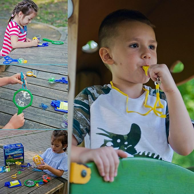 Kidz Xplore-Outdoor Explorer Set, Bug Catching Kit, Nature Exploration Children Outdoor Games Mini Binoculars Kids Compass Whistle Magnifying Glass, Adventure Educational Toy