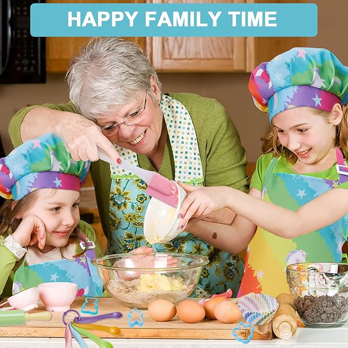 42 Pieces Kids Real Cooking Set,Kids Knife Set, Kids Baking Set,Cookware,Kids Play Pots and Pans,Mini Stainless Steel Pretend Play Cooking Toys,Apron and Chef Hat for Girls,Sensory Toys