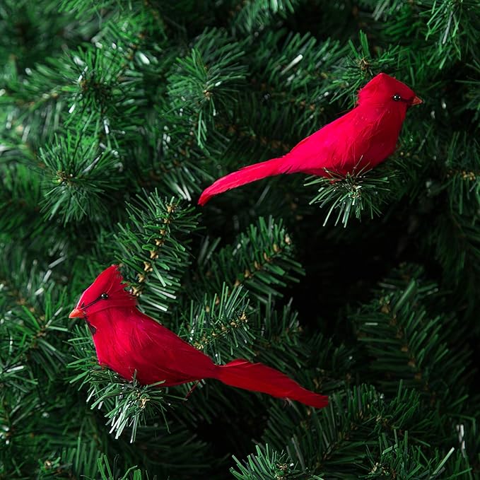 Ogrmar 12 Pack Red Birds Ornaments Handmade Artificial Birds Clip on Christmas Tree for Christmas Tree Wreaths Garland Decorations (Red)