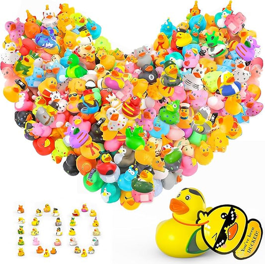100Pcs Jeeper Ducks with Tags for Ducking,Rubber Ducks in Bulk,100 Pack Rubber Ducks+100Cards Tags+100 Straps for Kids Baby Bath Toys Party Favors Cruise Ducks for Ships