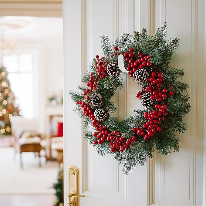 MCFULL 14 in Wreath Hangers for Front Door,Sturdy Metal Wreath Doors Hangers,Over The Door Hooks for Front Porch Decor,White Garland Hooks Holders for Halloween Christmas Decorations2 Packs