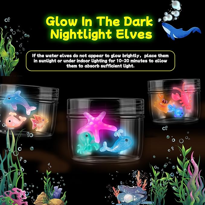 Make 200+ Water Animal, Magic Glow-in-The-Dark Gel Fairy Toy Kit, Aqua DIY Water Squishy kit with 18 Shape Molds,100ml Gels,10 Magic Powder,Birthday Gift, Arts Crafts STEM Kit for Kids