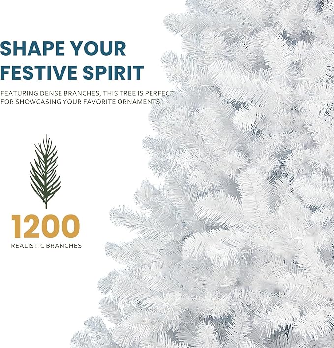 Kadunmina 7.5ft Artificial White Christmas Tree,Premium Unlit Xmas Tree with 1200 Branch Tips,Fake Spruce Full Hinges Trees for Home,Office,Metal Base