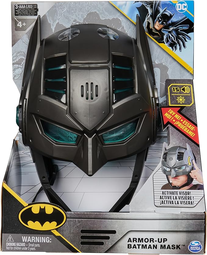 DC Comics, Armor-Up Batman Mask with Visor, 15+ Sounds & Phrases, Lights, Super Hero Costume, Kids Roleplay for Boys and Girls Ages 4 and Up