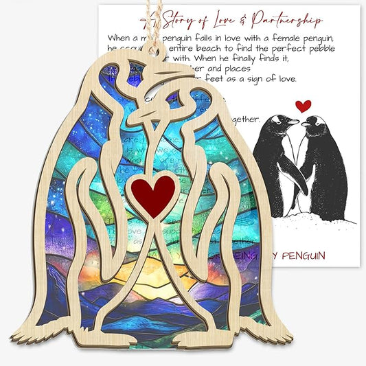TEEZWONDER Christmas Anniversary Couple Gifts for Men Women - Suncatcher Christmas Ornaments 2025 for Tree Decorations - Penguin Gifts for Him Her Wife Husband Boyfriend Girlfriend, Stocking Stuffers