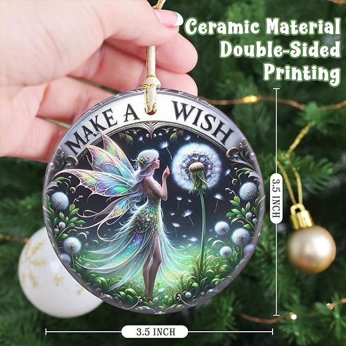 Make A Wish Fairy - 3.5 Inch Ceramic Christmas Hanging Ornament - Gift Exchange, Holiday Present