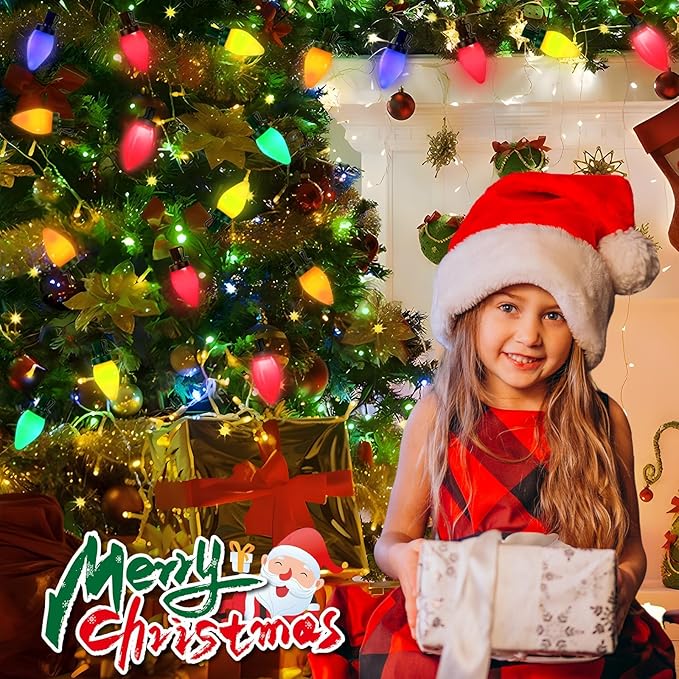 50 LED C7 Christmas Lights, 31FT C7 LED Christmas String Lights Lights Vintage Christmas String Lights Plug in Waterproof for Indoor Room Outdoor Party Garden Yard Roof Tree Decor