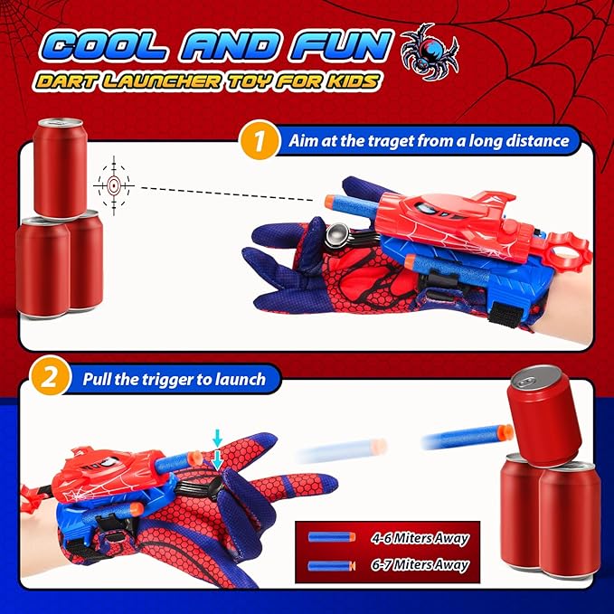 2 Sets Superhero Web Shooters for Kids Age 3-7,Adjustable Wrist Launcher Slinging Toy Set with 40 Darts,Ideal Birthday for Boys & Girls Imaginative Role-Play Costume Accessory