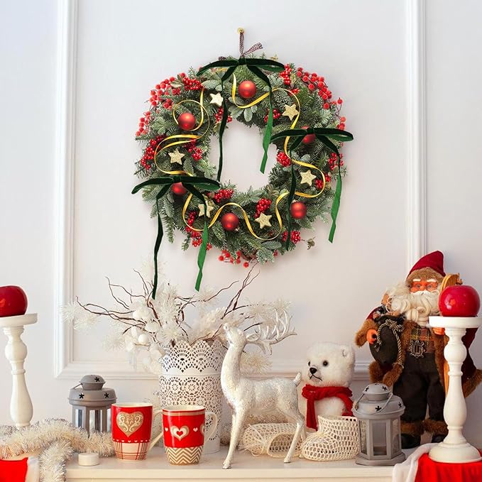 24Pcs Velvet Ribbon 5 x 7 Inch Christmas Ribbon 3/8 Inch Wide Christmas Bows Vintage Velvet Bows for Christmas Tree Dark Green Bows for Christmas Tree Decorations